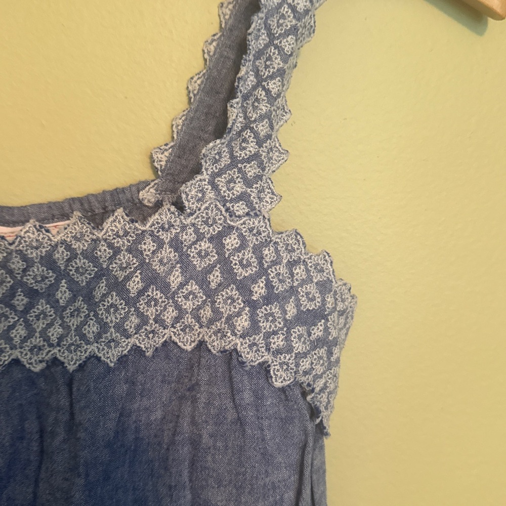 Blue Sleeveless Dress with Lace Detail